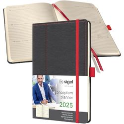 SIGEL C2555 Conceptum Agenda semanal 2025, diseño grey-red, 13,5 x 20,3 cm, tapa dura, 192 páginas, gris, rojo