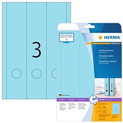 HERMA 5138 rugelabels A4 ras/lang, set van 32 (61 x 297 mm, 640 vellen, papier, mat) zelfklevend, bedrukbaar, permanente klevende mapetikettes, 1.920 etiketten voor printer, blauw