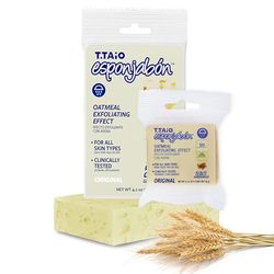 T.TAIO – Pack de 2 EsponJabón Avoine – 120 g + 60 g – Éponge de Savon 2-en-1 – Apaisant et Nettoyant pour Peaux Sensibles – Format Classique + Mini – Unisexe