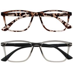 OPULIZE NYX Occhiali luce blu donna e uomo - Occhiali da lettura Antibagliore - Occhiali per computer - Confezione da 2 - Protezione UV - Rettangolare - Marrone Grigio - + 3,00