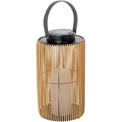 DRW Lampe solaire de table ou sol en bois et métal naturel et noir avec bougie LED 21 x 21 x 54 cm