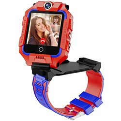 4G Smartwatch voor kinderen, GPS-smartwatch met 360° dubbele camera, wifi, videogesprek, SOS, stappenteller, IP67 waterdicht, smartwatch voor meisjes en jongens, rood