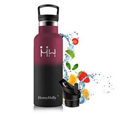 HoneyHolly Bottiglia d'Acqua in Acciaio Inox 500ml, Isolamento Sottovuoto a Doppia, Bottiglia per Acqua Senza Bpa, Borraccia Sportiva per Bambino, Scuola, Palestra, Sport
