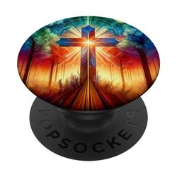 Cruz radiante: arte vibrante inspirado en la fe PopSockets PopGrip Intercambiable