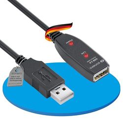 Sonero® cable USB 2.0, cable de extensión activo con amplificador de señal, cable de datos, conector USB-A a conector USB-A, 480 Mbit/s, 15.0m, negro