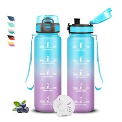 Vattenflaska, 0,5 liters vattenflaska, läckagefri, motiverande flaska, lätt att bära, flaska med filter, graderad flaska, vattenflaska för sport, camping, skola, löpning