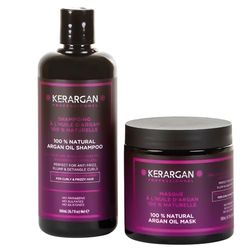 Kerargan - Argan Oil Shampoo and Mask to nourish, moisturise and protect your curls - Ideal for straightening - For dry and damaged hair - Sulphate, paraben and silicone free - 2x500 ml
