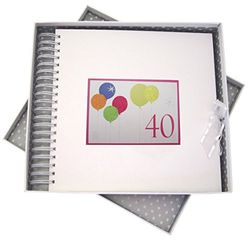 Witte katoenen kaarten 40e verjaardag, kaart & geheugen boek, Neon Glitter ballonnen