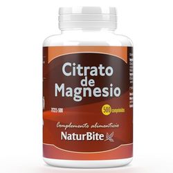 Citrato de Magnesio - 500 comprimidos- NaturBite - 400mg por comprimido - Suplemento de Magnesio Altamente Absorbible- Apto para Veganos - Sin Aditivos.
