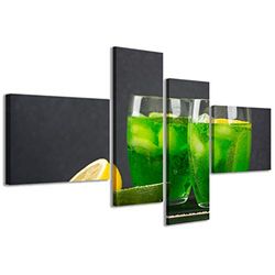 Kunstdruk op canvas, Drink 023 moderne afbeeldingen van 4 panelen, klaar om op te hangen, 160 x 70 cm