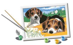 Ravensburger - CreArt Serie D, Cuccioli Jack Russell, Dipingere con i Numeri, Kit Pittura Bambini, Tema Animali, Cornice Inclusa, Gioco Educativo, Idea Regalo Bambini 7+ Anni, 26x20 cm