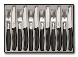 Victorinox Clássico, lâminas profissionais, 12 peças, lâmina extra afiada, borda dentada, 11 cm, aço inoxidável, preto