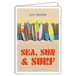 Afie 69-4303 Happy Birthday Card with Envelope - Mini Poster 17 x 11.5 cm - Surfboard Sports Slide Sea Sun Spot Beach Sand Retro Vintage