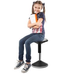 VEVOR Actieve stoel wiebelkruk, staande kruk, in hoogte verstelbaar (40-55 cm), flexibele zit-wiebelkruk van pvc + ABS, ideaal voor scholen, kantoor en thuis, 48 kg belastbaar, zwart