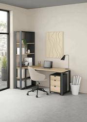 Dmora Severine Desk, Multipurpose Writing Desk, Office Table for PC Holder, Worktop, 184 x 80 x H 205 cm, Oak and Grey