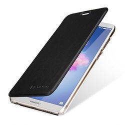 StilGut Berlin Book Type Case, Telefoonhoesje van Leer en Doorzichtige TPU voor Huawei P Smart. Zijdelings Inklapbare Flip-case met NFC-RFID-blokker. ZwartTransparant
