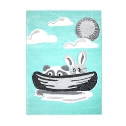 Kindertapijt Bueno met dieren haas wasbeer in mint-turkoois met contour cut voor kinderkamer; grootte: 140x200 cm