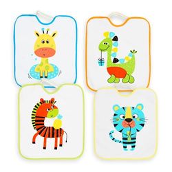 Ti TIN Pack of 4 Waterproof Baby Bibs with Vinyl Backing – Cotton Blend, Absorbent, Machine Washable, Elastic Neck – Animal Prints for Toddlers (12M+) – Ideal for Nursery or School