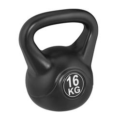 Relaxdays kettlebell 16 kg, kunststof omhulsel met zandvulling, voor mannen & vrouwen, gewicht fitness, in het zwart