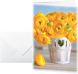 SIGEL DS104 Lot de 10 Cartes de remerciements ou cartes de vœux fournies avec leur enveloppe, motif renoncules, 2 Volets, 11,5 x 17 cm, jaune