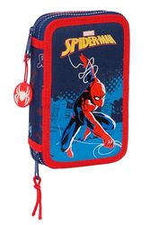 Safta Spiderman Neon - Estuche Escolar Niño, Estuche con Colores, con 28 Útiles Incluidos, Ideal para Niños de 5 a 14 Años, Cómodo y Versátil, Calidad y Resistencia, 12.5x4x19.5 cm, Color Azul Marino