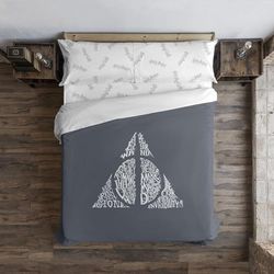 BELUM | Harry Potter dekbedovertrek, 100% katoen, dekbedovertrek met Hallows Lettering voor 120 cm bed (200 x 200 cm)