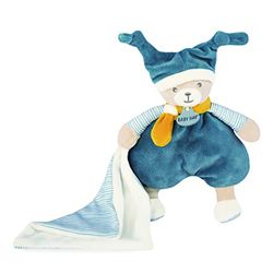 BABY NAT' - Pantin Ourson Avec Doudou Polochon Bleu - 22 cm - Peluche Doudou pour Bébé Dès la Naissance - Facile à Manipuler et Ultra Doux - Idée Cadeau Naissance pour Filles et Garçons - BN0738