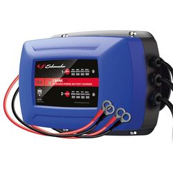 Schumacher SC348 - Cargador 2 Baterías 15A 12V - Mantenimiento de Carga Inteligente - Carga Secuencial Batería Estándar/AGM/Gel de Barco/Furgoneta/Camping