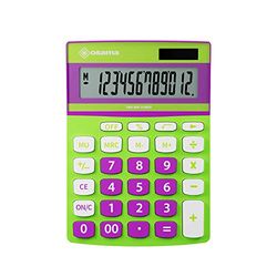 Osama, Metacolor - Calculadora de Escritorio para Oficina, 12 Cifras + 3 Dígitos de Memoria y Pantalla LCD, Calculadora de Mesa Ideal como Material Escolar y Papeleria, 3.6x11.5x15.5 cm, Verde/Violeta
