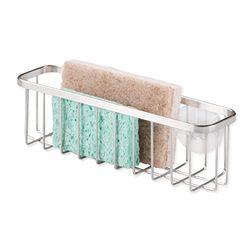 iDesign Gia Estropajeiro, prateleira de cozinha em metal com revestimento inoxidável para esponjas e esfregões, prateado