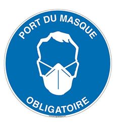 AUA SIGNALETIQUE - Panneau Port du Masque obligatoire Circulaire - Ø 330 mm, Vinyl adhésif