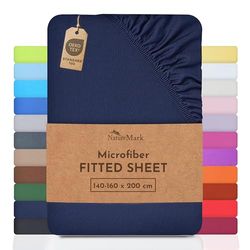 NatureMark Microfibre Fitted Sheets, Soft to Touch, Feels Cool in Summer and Warm in Winter, With Elasticated Trim for Easy Fitting, 100% Polyester Blue (140x200-160x200 cm)