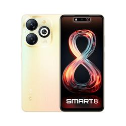 Infinix Smart 8, 3+64GB, Shiny Gold, Sim Free Smartphone, Unlocked to all UK Networks, UK Plug + 2 Year Warranty