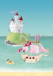 Wandpiraten 139.5 X 200cm Roze Piraten Muurschildering Behang voor Kinderen (3 Strips)