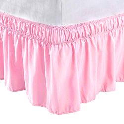 PiccoCasa Elasticated Bed Skirt Ruffled Bed Base Wrap Around Bed Valance Sheet, Brushed Microfiber Bedding Sheet Frame with 38cm Ruffle (King, Pink)