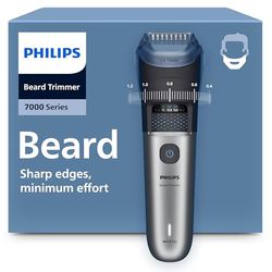 Philips Beard Trimmer 7000 Series, Self-Sharpening Metal Blades, 40 Lock-in Settings, BeardSense Technology, Hair Collector, 100 Percent Waterproof, Silver (BT7670/15)