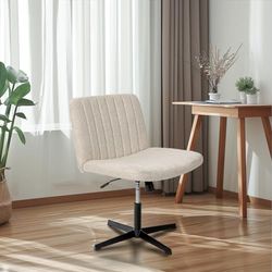 FurnitureR Biurko bez ramion, obrotowy makijaż z krzyżową podstawą, sypialnia z tkaniny, duże i grube siedzisko i krzesło komputerowe z regulacją wysokości, metal, beżowy, 63 x 63 x 88 cm