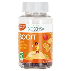 BIOSENS | Gummies Boost | Complément alimentaire bio | Anti-fatigue & Vitalité| Riche en Vitamine C | Acérola – Maca - Ginseng | 40 gummies