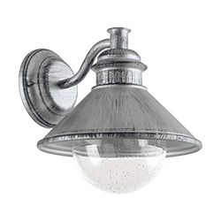 EGLO Lampada da parete per esterni Albacete, 1 luce da esterno in acciaio zincato, vetro trasparente con prese d'aria, colore: argento anticato, attacco E27, IP44