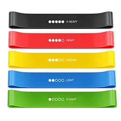 FITNESS Elastici, [Set di 5] Banda Elastica Fasce Elastiche di Resistenza di Lattice con Borsa per Il Trasporto per Crossfit, Yoga, Pilates