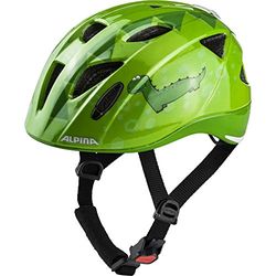 ALPINA Ximo Flash - Verlichte en reflecterende, lichte en aanpasbare led-fietshelm voor kinderen, groene dino gloss, 47-51 cm