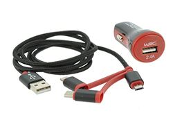 WRC Kit Chargeur 3 en 1 Universel : Prise allume-cigare et câble multi-embouts