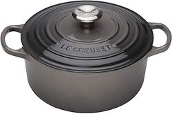 Le Creuset Signature gjutjärnspanna med lock, Ø 20 cm, rund, lämplig för alla typer av spisar och induktion, volym: 2,4 l, 3,092 kg, flint