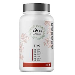 CYB | Zinc Complement Alimentaire 25 mg à Haute Dose - Supplément Quotidien Végétalien - Facile à Avaler - Suppléments de Zinc - Multivitamines Vitamines et Minéraux - sans Gluten ni Lactose