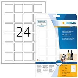 HERMA Self-Adhesive QR Code Labels - 24 per A4 Sheet, 25 Sheets, 40x40mm, 600 Total - Blank Opaque Product Code Stickers for Laser & Inkjet Printers, White