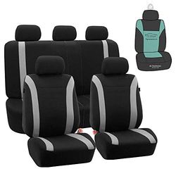 FH GROUP Cosmopolitan Ensemble Complet de Housses de siège de Voiture en Tissu Plat Gris (compatibles avec airbag et Banquette séparée) avec Cadeau Universel pour Voitures, camions et VUS