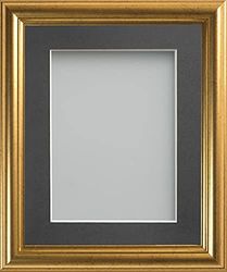 Frame Company Eldridge Gold Photo Frame with Grey Mount, 9x7 for 8x6 inch, fitted with perspex