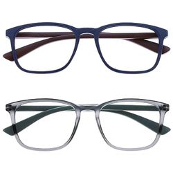 OPULIZE Max Occhiali da Lettura - Confezione da 2 - Montatura Classica Rettangolare Grande - Blu Grigio Opaco - Uomo Donna Unisex - RR78-37 - +3.50