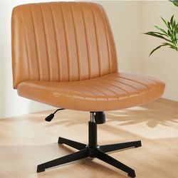 Sweetcrispy Silla de Oficina sin reposabrazos, Silla de Escritorio con Piel sintética, Silla de Lectura con cojín más Ancho para Sentarse en el Asiento de Sastre, Altura Regulable, Silla giratoria de