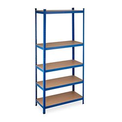 Relaxdays stellingkast metaal, draaglast 1325 kg, 220x100x45 cm, 5 etages, steekverbinding, kelder & garage, blauw